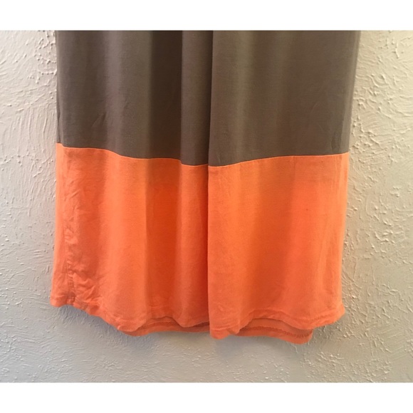 Mendocino Taupe Orange Color Block Sleeveless Soft Lightweight Maxi Dress - Picture 4 of 5